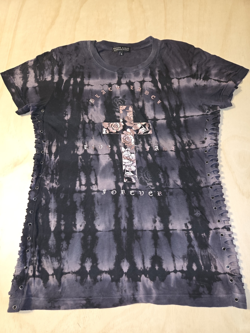 Affliction Black Label Women's Lace Up Tie Dye Graphic Tee Shirt - Size L